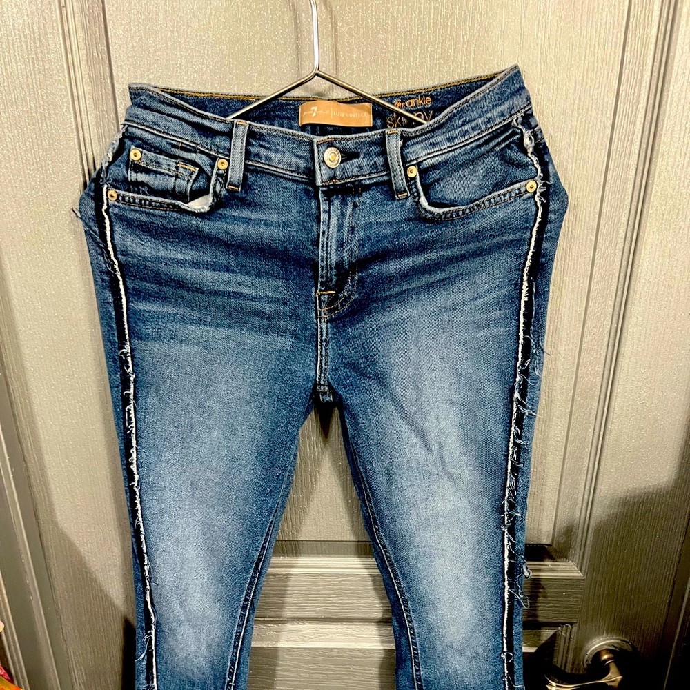 Light 7 for all Mankind jeans with frayed stripe